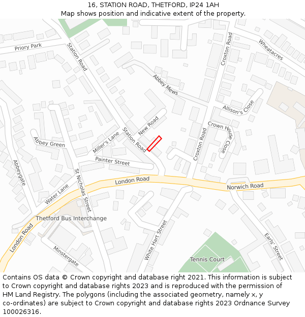 16, STATION ROAD, THETFORD, IP24 1AH: Location map and indicative extent of plot