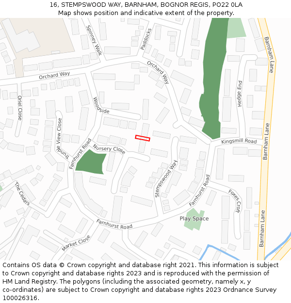 16, STEMPSWOOD WAY, BARNHAM, BOGNOR REGIS, PO22 0LA: Location map and indicative extent of plot