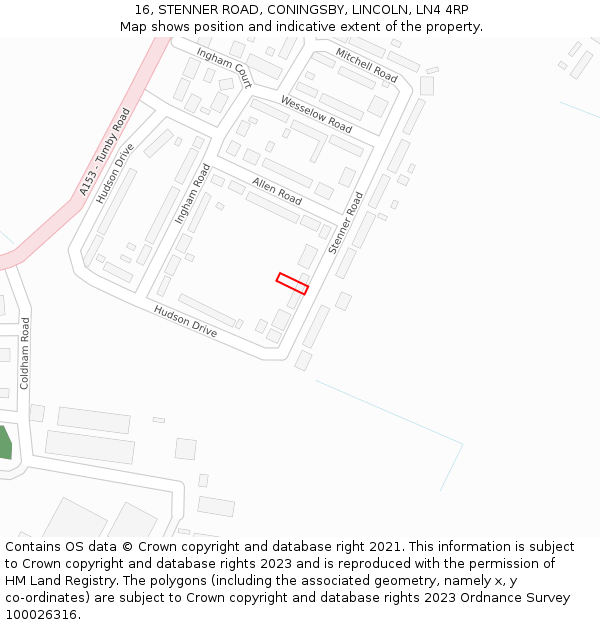 16, STENNER ROAD, CONINGSBY, LINCOLN, LN4 4RP: Location map and indicative extent of plot