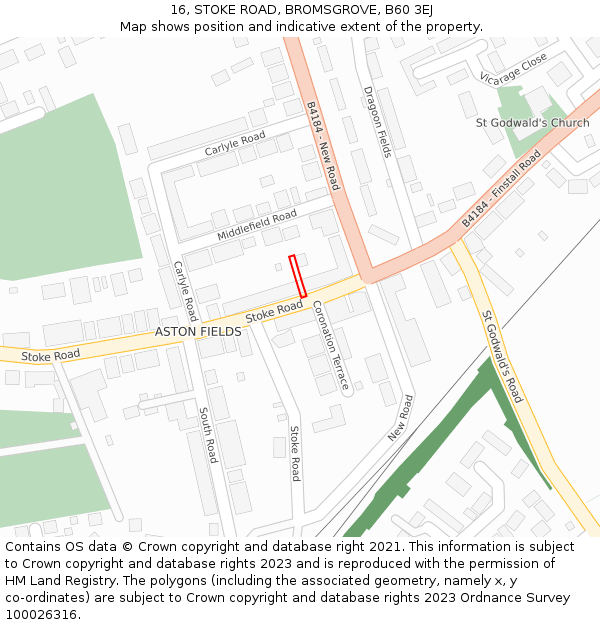 16, STOKE ROAD, BROMSGROVE, B60 3EJ: Location map and indicative extent of plot