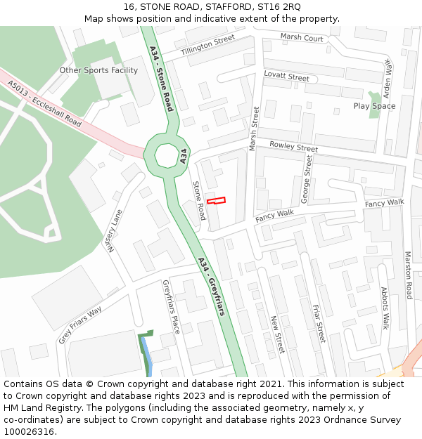 16, STONE ROAD, STAFFORD, ST16 2RQ: Location map and indicative extent of plot