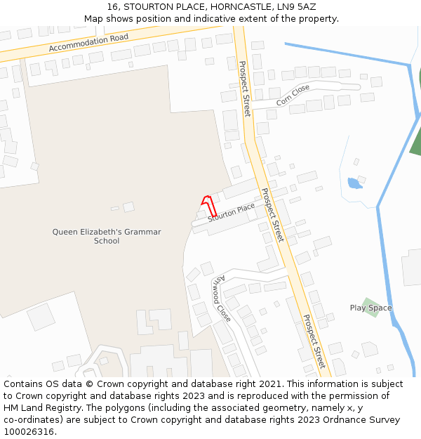 16, STOURTON PLACE, HORNCASTLE, LN9 5AZ: Location map and indicative extent of plot
