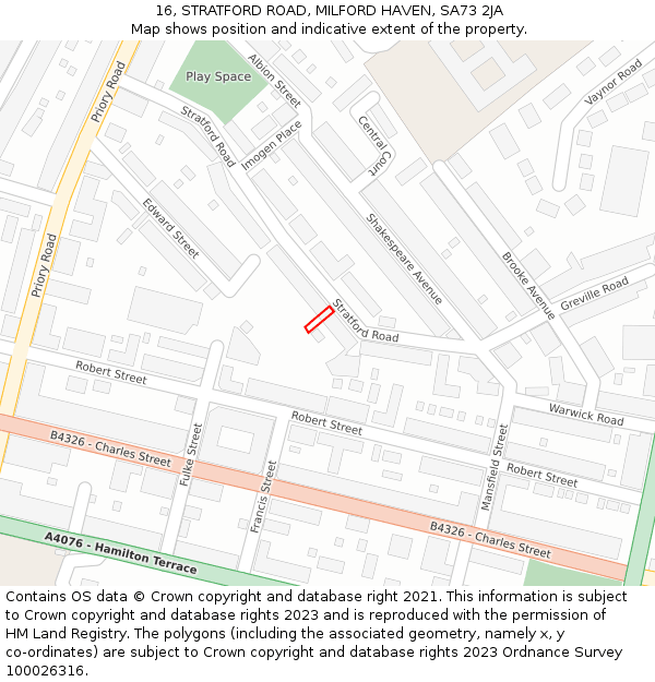 16, STRATFORD ROAD, MILFORD HAVEN, SA73 2JA: Location map and indicative extent of plot