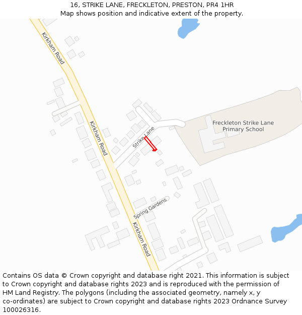 16, STRIKE LANE, FRECKLETON, PRESTON, PR4 1HR: Location map and indicative extent of plot