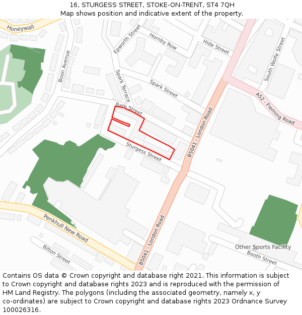 16, STURGESS STREET, STOKE-ON-TRENT, ST4 7QH: Location map and indicative extent of plot