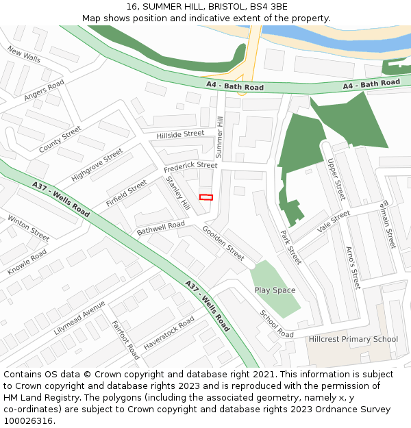 16, SUMMER HILL, BRISTOL, BS4 3BE: Location map and indicative extent of plot