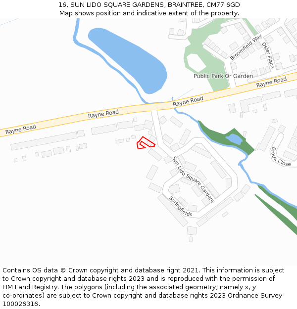 16, SUN LIDO SQUARE GARDENS, BRAINTREE, CM77 6GD: Location map and indicative extent of plot