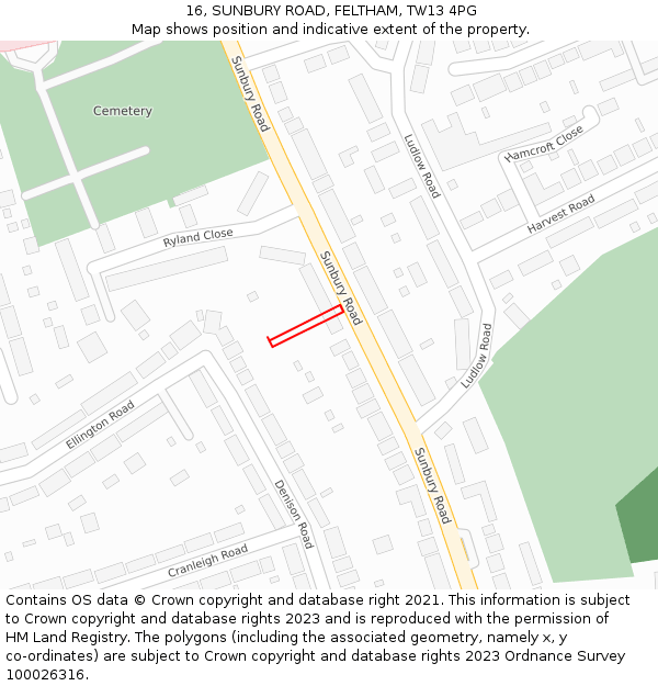 16, SUNBURY ROAD, FELTHAM, TW13 4PG: Location map and indicative extent of plot
