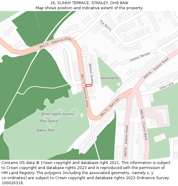 16, SUNNY TERRACE, STANLEY, DH9 8AW: Location map and indicative extent of plot