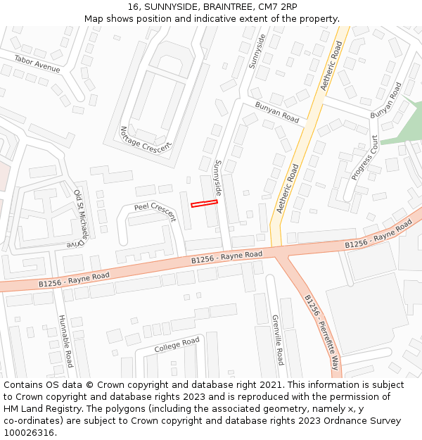 16, SUNNYSIDE, BRAINTREE, CM7 2RP: Location map and indicative extent of plot