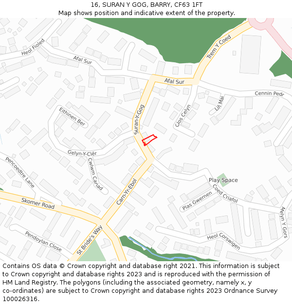 16, SURAN Y GOG, BARRY, CF63 1FT: Location map and indicative extent of plot