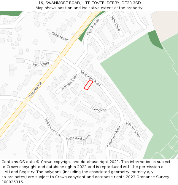 16, SWANMORE ROAD, LITTLEOVER, DERBY, DE23 3SD: Location map and indicative extent of plot