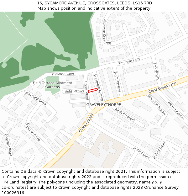 16, SYCAMORE AVENUE, CROSSGATES, LEEDS, LS15 7RB: Location map and indicative extent of plot