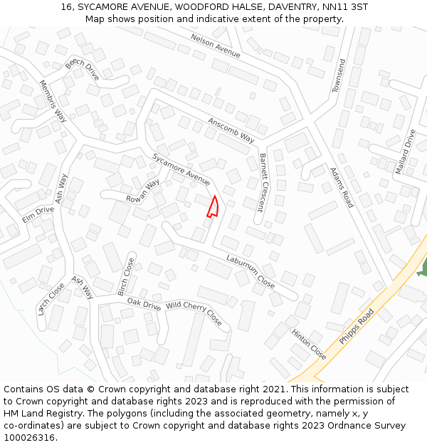 16, SYCAMORE AVENUE, WOODFORD HALSE, DAVENTRY, NN11 3ST: Location map and indicative extent of plot
