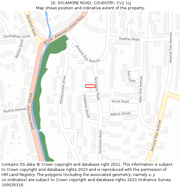 16, SYCAMORE ROAD, COVENTRY, CV2 1LJ: Location map and indicative extent of plot