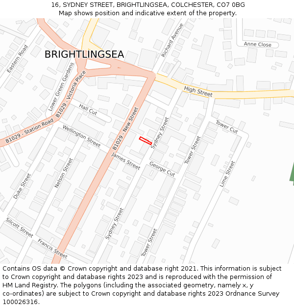 16, SYDNEY STREET, BRIGHTLINGSEA, COLCHESTER, CO7 0BG: Location map and indicative extent of plot