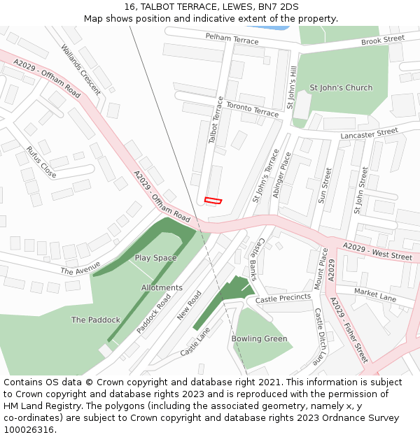 16, TALBOT TERRACE, LEWES, BN7 2DS: Location map and indicative extent of plot