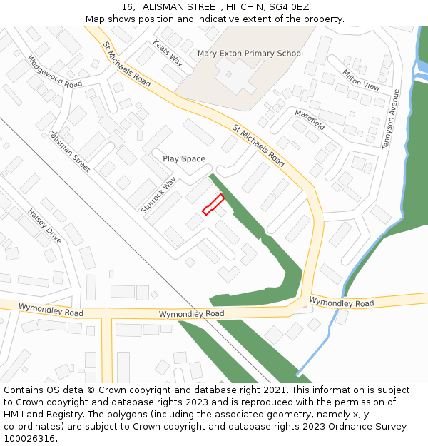 16, TALISMAN STREET, HITCHIN, SG4 0EZ: Location map and indicative extent of plot