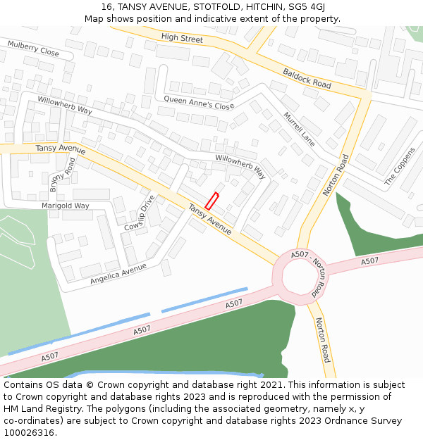 16, TANSY AVENUE, STOTFOLD, HITCHIN, SG5 4GJ: Location map and indicative extent of plot