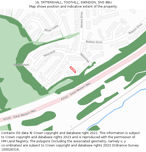 16, TATTERSHALL, TOOTHILL, SWINDON, SN5 8BU: Location map and indicative extent of plot
