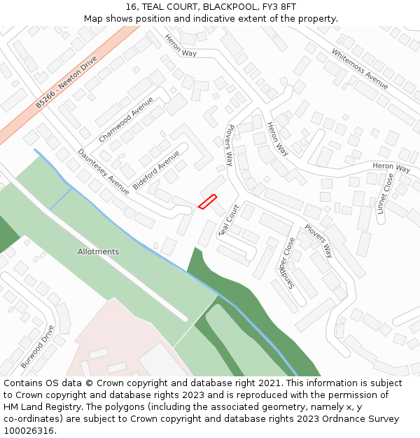 16, TEAL COURT, BLACKPOOL, FY3 8FT: Location map and indicative extent of plot