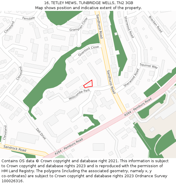 16, TETLEY MEWS, TUNBRIDGE WELLS, TN2 3GB: Location map and indicative extent of plot