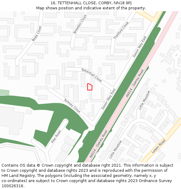16, TETTENHALL CLOSE, CORBY, NN18 9PJ: Location map and indicative extent of plot