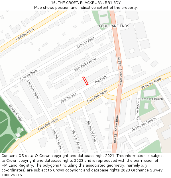 16, THE CROFT, BLACKBURN, BB1 8DY: Location map and indicative extent of plot