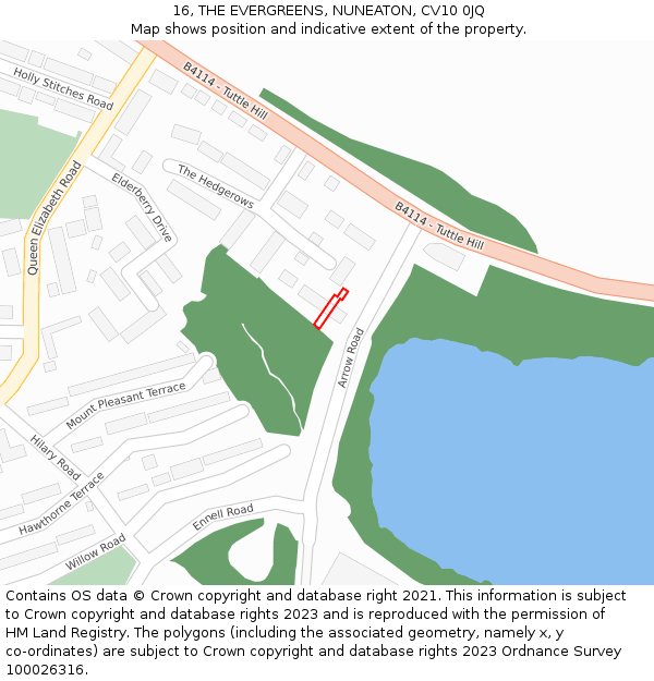 16, THE EVERGREENS, NUNEATON, CV10 0JQ: Location map and indicative extent of plot