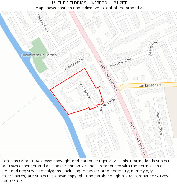 16, THE FIELDINGS, LIVERPOOL, L31 2PT: Location map and indicative extent of plot