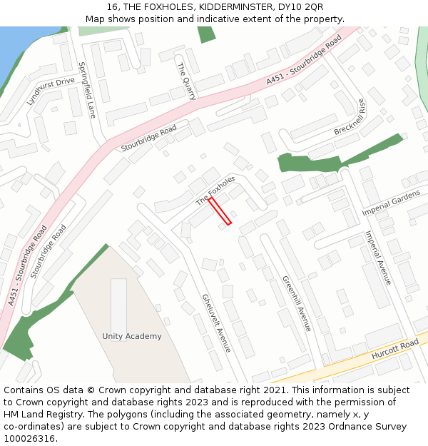 16, THE FOXHOLES, KIDDERMINSTER, DY10 2QR: Location map and indicative extent of plot