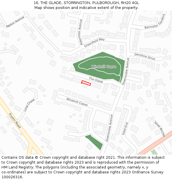 16, THE GLADE, STORRINGTON, PULBOROUGH, RH20 4GL: Location map and indicative extent of plot