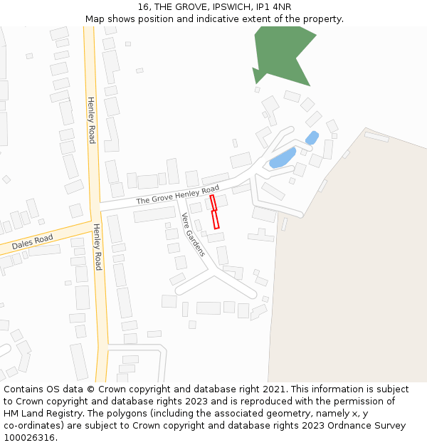 16, THE GROVE, IPSWICH, IP1 4NR: Location map and indicative extent of plot