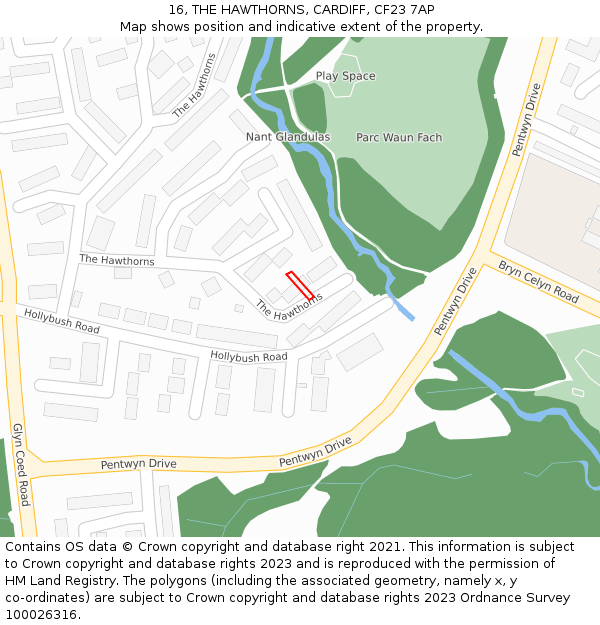 16, THE HAWTHORNS, CARDIFF, CF23 7AP: Location map and indicative extent of plot