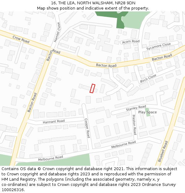 16, THE LEA, NORTH WALSHAM, NR28 9DN: Location map and indicative extent of plot