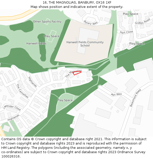 16, THE MAGNOLIAS, BANBURY, OX16 1XF: Location map and indicative extent of plot