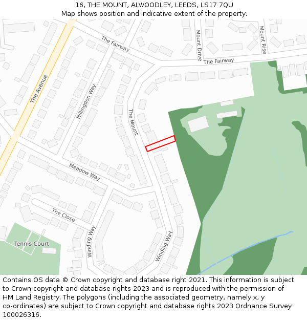 16, THE MOUNT, ALWOODLEY, LEEDS, LS17 7QU: Location map and indicative extent of plot