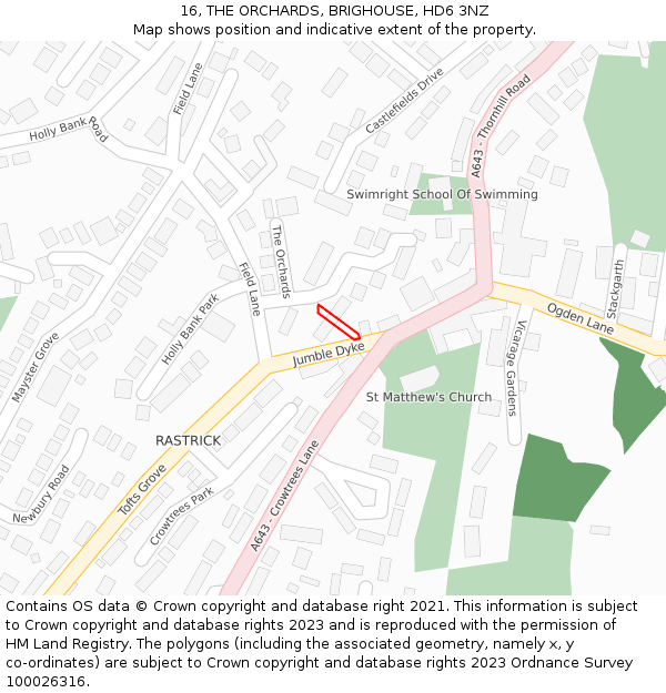 16, THE ORCHARDS, BRIGHOUSE, HD6 3NZ: Location map and indicative extent of plot
