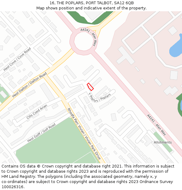 16, THE POPLARS, PORT TALBOT, SA12 6QB: Location map and indicative extent of plot
