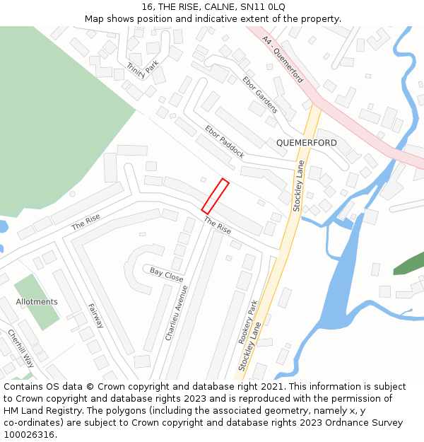 16, THE RISE, CALNE, SN11 0LQ: Location map and indicative extent of plot