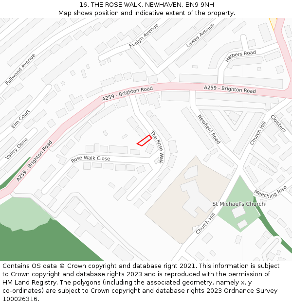16, THE ROSE WALK, NEWHAVEN, BN9 9NH: Location map and indicative extent of plot