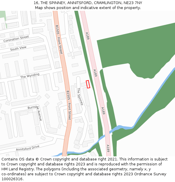 16, THE SPINNEY, ANNITSFORD, CRAMLINGTON, NE23 7NY: Location map and indicative extent of plot