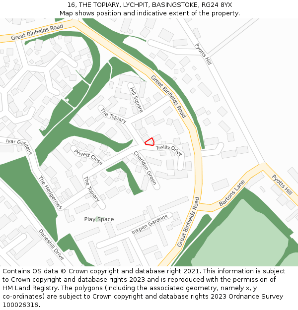 16, THE TOPIARY, LYCHPIT, BASINGSTOKE, RG24 8YX: Location map and indicative extent of plot