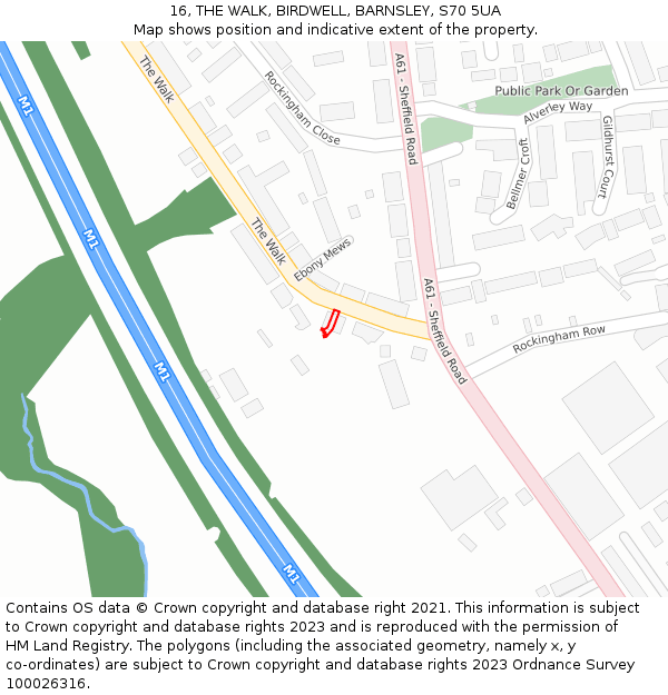 16, THE WALK, BIRDWELL, BARNSLEY, S70 5UA: Location map and indicative extent of plot
