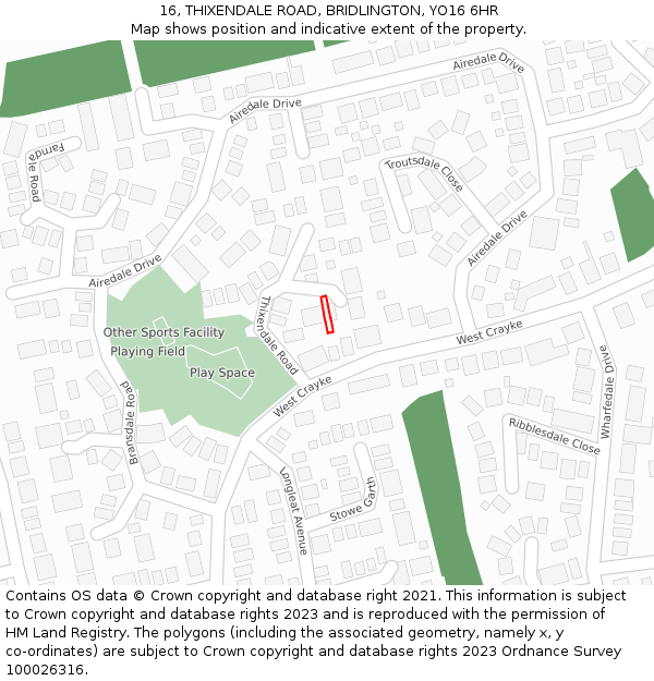 16, THIXENDALE ROAD, BRIDLINGTON, YO16 6HR: Location map and indicative extent of plot