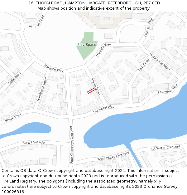 16, THORN ROAD, HAMPTON HARGATE, PETERBOROUGH, PE7 8EB: Location map and indicative extent of plot