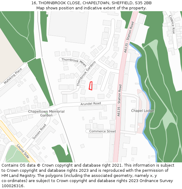 16, THORNBROOK CLOSE, CHAPELTOWN, SHEFFIELD, S35 2BB: Location map and indicative extent of plot