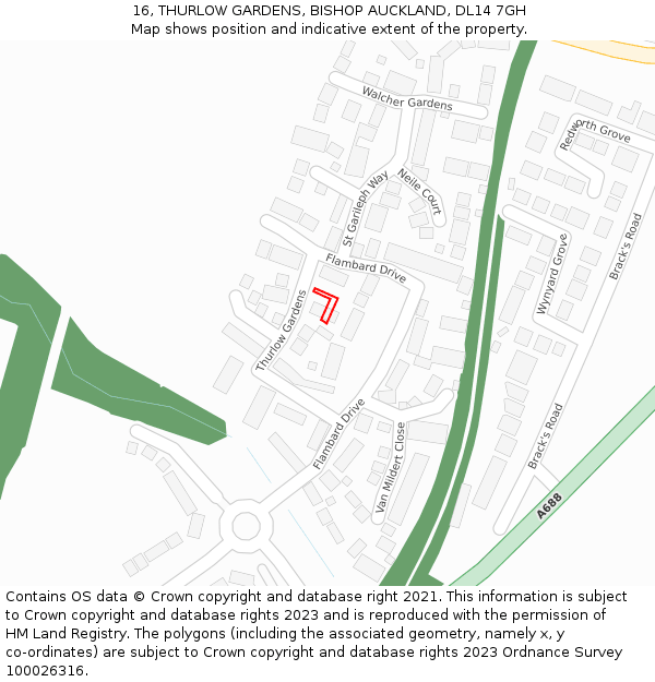 16, THURLOW GARDENS, BISHOP AUCKLAND, DL14 7GH: Location map and indicative extent of plot