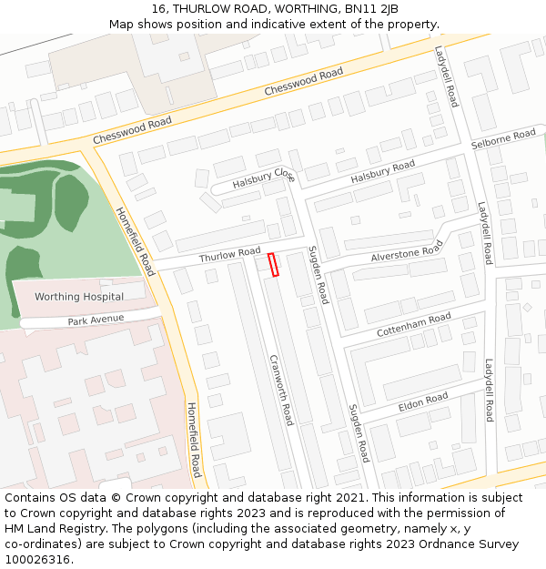 16, THURLOW ROAD, WORTHING, BN11 2JB: Location map and indicative extent of plot