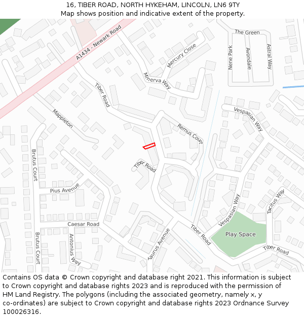 16, TIBER ROAD, NORTH HYKEHAM, LINCOLN, LN6 9TY: Location map and indicative extent of plot